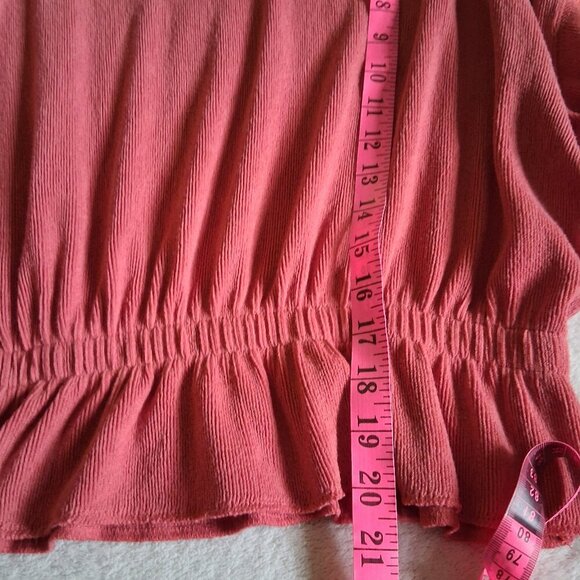 Zara Women's Size Small Coral Pink Ribbed Long Sleeve Peplum Boho Top - Picture 10 of 10